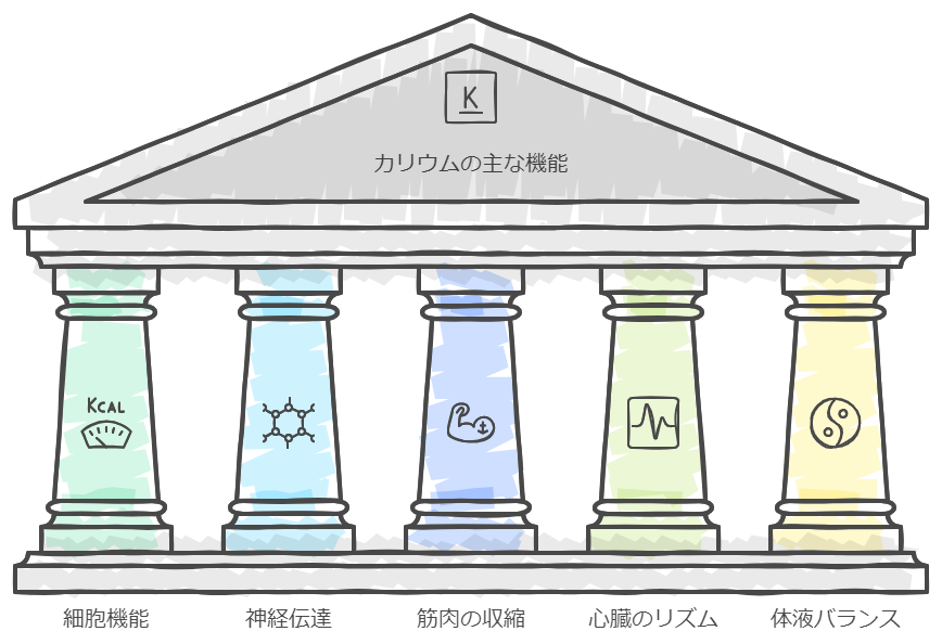 カリウムの体内での役割の図解